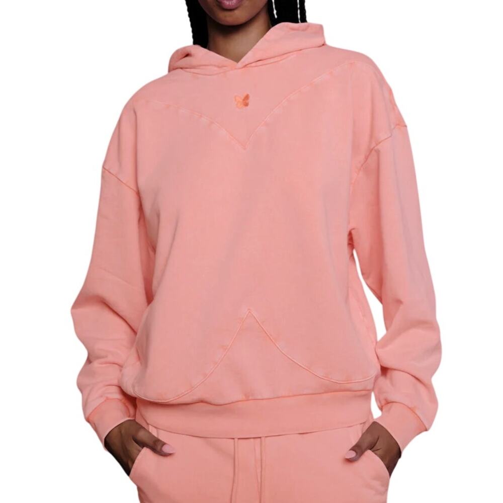 Voight by Valentina Peach Butterfly Hoodie Organic Cotton Small NWT